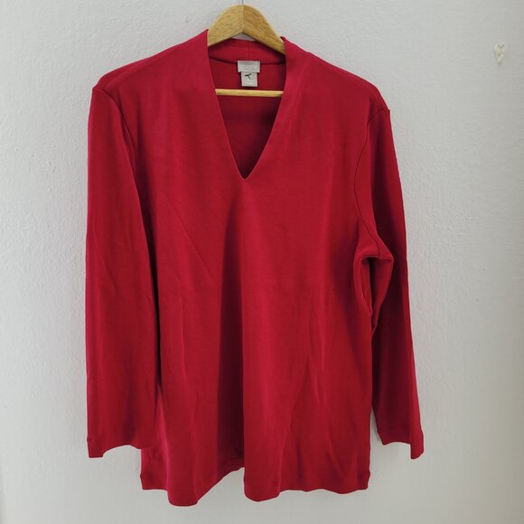 Chico's Tunic Women's L Petite Red 3/4 Sleeve 100% Pima Cotton Knit Sweater - Picture 1 of 8